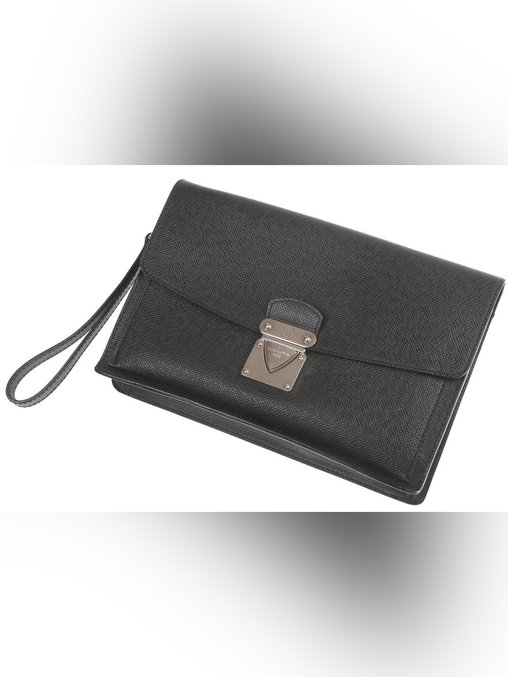 Louis Vuitton Black Men’s Leather Wristlet clutch bag with Silver-Tone Lock